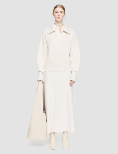 Joseph Light Cardigan Stitch Open Neck Jumper In White