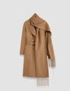 Joseph Light Double Face Fringed Lepage Coat In Oak