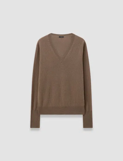Joseph Womens Mushroom Light Pure Cashmere V-neck Jumper Xl In Brown