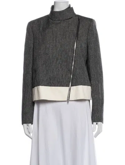 Pre-owned Joseph Linen Tweed Pattern Biker Jacket In Gray