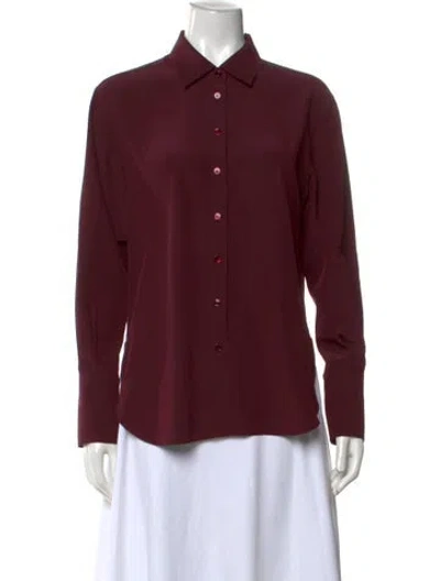 Pre-owned Joseph Long Sleeve Button-up Top In Burgundy