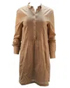 Joseph Long Sleeve Knee Length Dress In Brown Cotton In Brown
