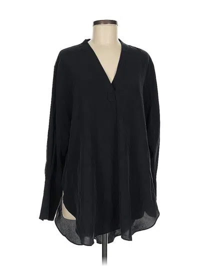 Pre-owned Joseph Long Sleeve Silk Top Black Plunge Neckline Tops