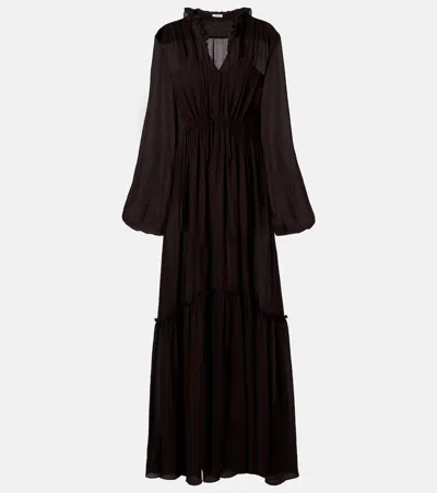 Joseph Lotus Textured Silk Dress In Brown