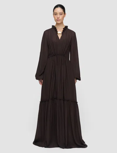 Joseph Lotus Textured Silk Dress In Brown