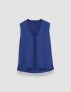 Joseph Womens Cobalt Louis Knitted-trim Silk-crepe Blouse