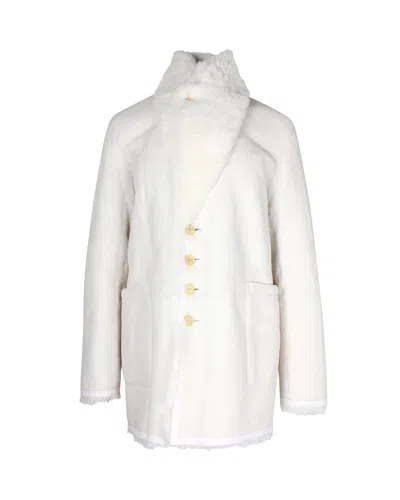Joseph Lyne Reversible Shearling Coat In White Leather