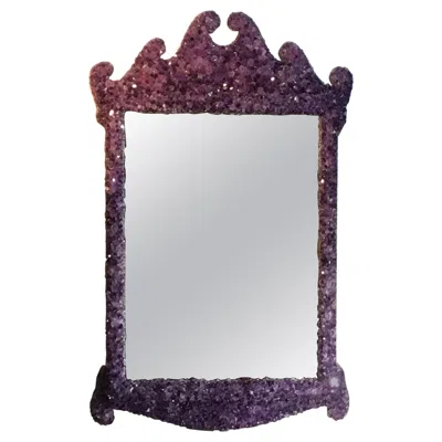 Pre-owned Joseph Malekan Amethyst Crystal Quartz Wall Mirror By , Wood Frame, Usa In Purple