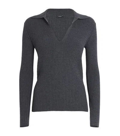 Joseph Womens Smoke Merino Rib Knit Polo Top In Multi