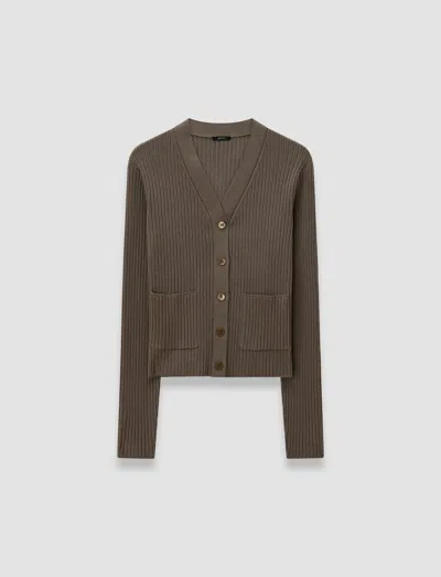 Joseph Merino Rib Knit Cardigan In Brown