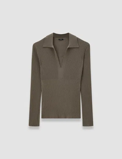 Joseph Merino Rib Knit Polo Top In Green