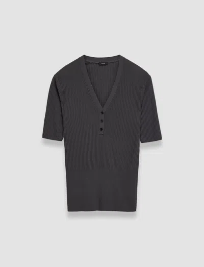 Joseph Merino Rib V Neck Top In Slate