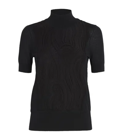 Joseph Merino-silk Lace And Knit Top In Black