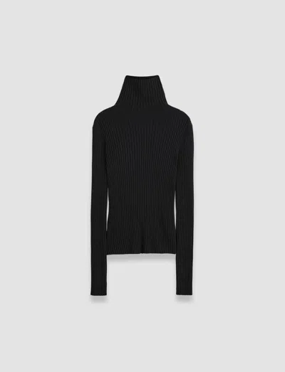 Joseph Merino Silk Rib High Neck Jumper In Black