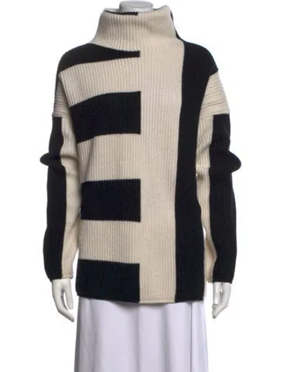 Pre-owned Joseph Merino Wool Colorblock Pattern Sweater In Black