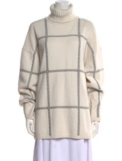 Pre-owned Joseph Merino Wool Plaid Print Sweater In Neutral