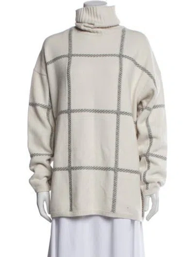 Pre-owned Joseph Merino Wool Plaid Print Sweater In White