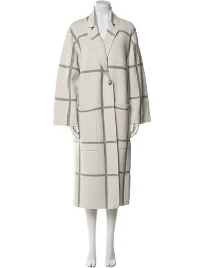 Pre-owned Joseph Merino Wool Plaid Print Trench Coat In Neutral