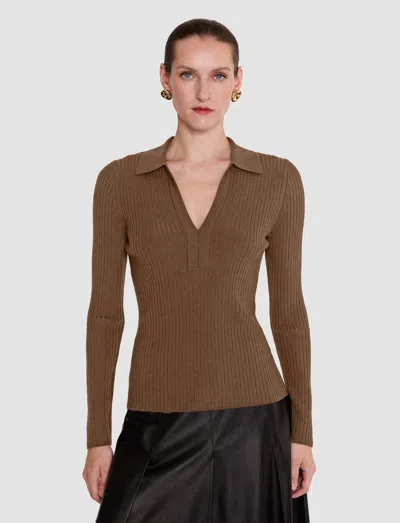 Joseph Merino Wool Rib Polo In Brown
