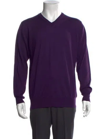 Pre-owned Joseph Merino Wool V-neck Pullover In Purple