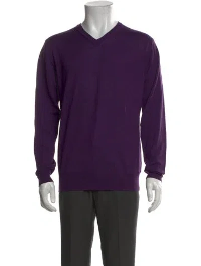 Pre-owned Joseph Merino Wool V-neck Pullover In Purple