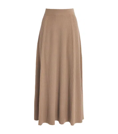 Joseph Merino-blend Ribbed Hallie Midi Skirt In Brown