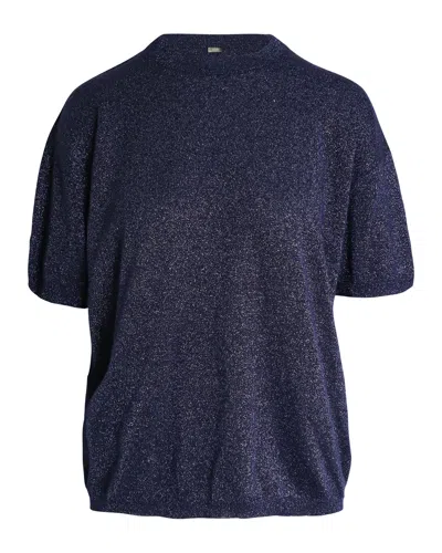 Joseph Metallic Crewneck T-shirt In Navy Blue Cashmere