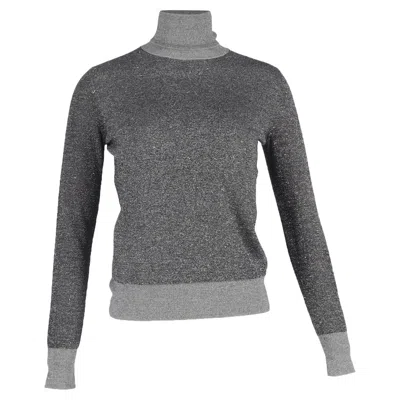 Joseph Metallic Roll-neck Sweater In Grey Wool In Gray