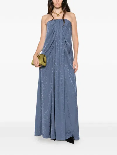 Joseph Mia Leo-jacquard Strapless Maxi Dress In Blue