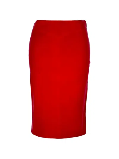 Pre-owned Joseph Midi Leather Skirt In Red