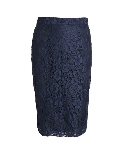 Joseph Midi Pencil Skirt In Navy Blue Rayon Lace