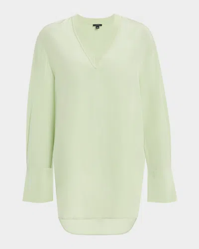 Joseph Miller V-neck Crepe De Soie Blouse In Green