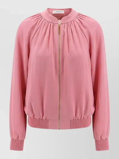 Joseph Mira Satin Jacket Stand Collar Crew-neck In Pink