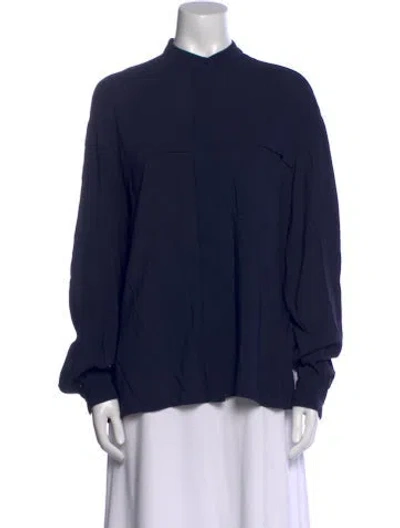 Pre-owned Joseph Mock Neck Long Sleeve Blouse In Blue