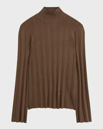 Joseph Mock-neck Silk Stretch Plisse Sweater In Arabica