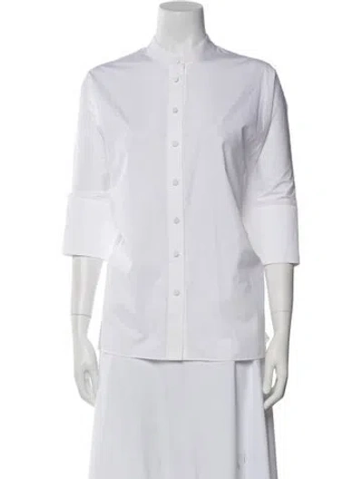 Pre-owned Joseph Mock Neck Three-quarter Sleeve Button-up Top In White