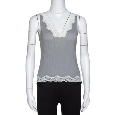 Joseph Monochrome Striped Knit Lace Trim Camisole Top In Gray