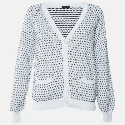 Pre-owned Joseph Monochrome Textured Cotton Button Front Cardigan M In White