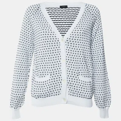 Joseph Monochrome Textured Cotton Button Front Cardigan In Blue