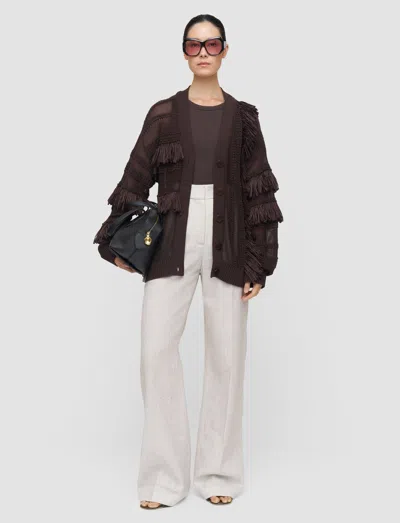 Joseph Musa Cotton Raffia Fringe Cardigan In Brown