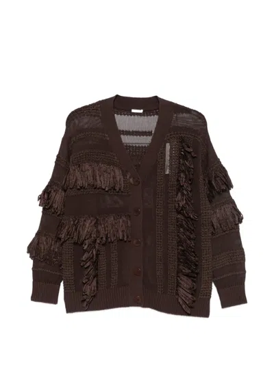 Joseph Musa Cotton Raffia Fringe Cardigan In Brown