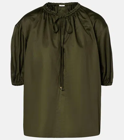 Joseph Nador Tie-detailed Gathered Cotton-sateen Blouse In Green