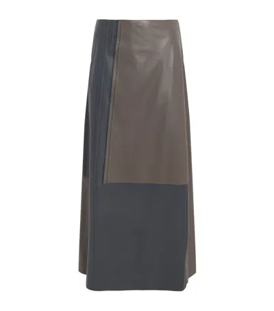 Joseph Nappa Leather Cezanne Midi Skirt In Silver