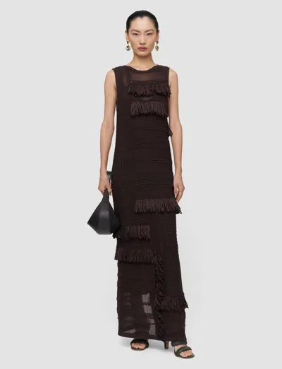 Joseph Nari Cotton Raffia Fringe Dress In Brown