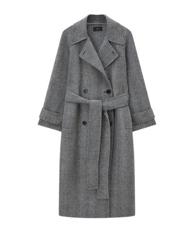 Joseph Navarre Linear Double Face Wool Coat In Gray