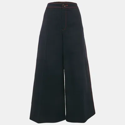 Pre-owned Joseph Navy Blue Contrast Stitch Wool Twill Wide-leg Jeans L Waist 32"