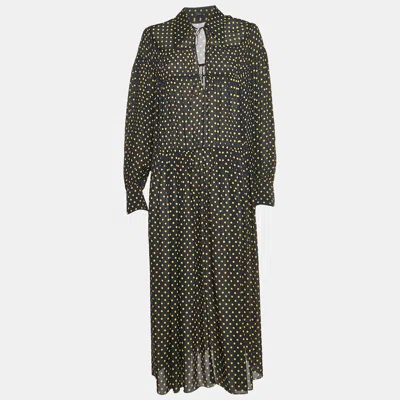 Pre-owned Joseph Navy Blue/yellow Polka Dot Print Silk Midi Dress L