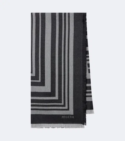 Joseph Neoma Fringed Jacquard Virgin Wool Scarf In Grey