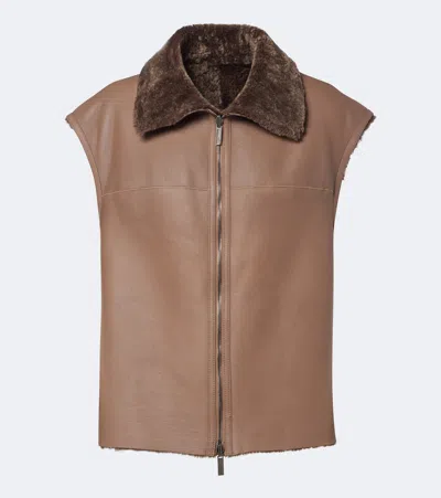 Joseph Nico Reversible Leather And Shearling Vest In Brown