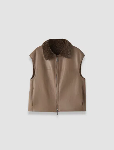 Joseph Nico Reversible Textured Shearling Gilet In Brown